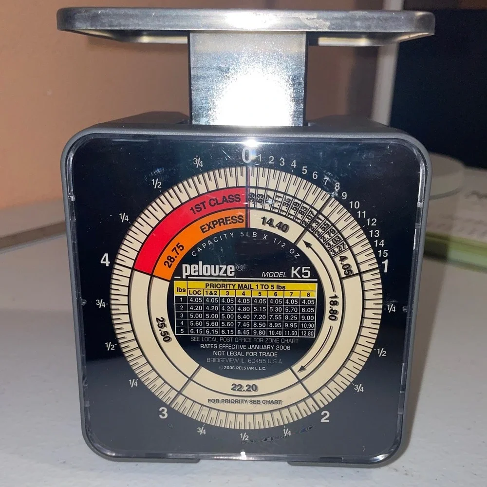 Vintage Pelouze K5 Mechanical Postal Scale 5lb Capacity Analog Shipping Mail